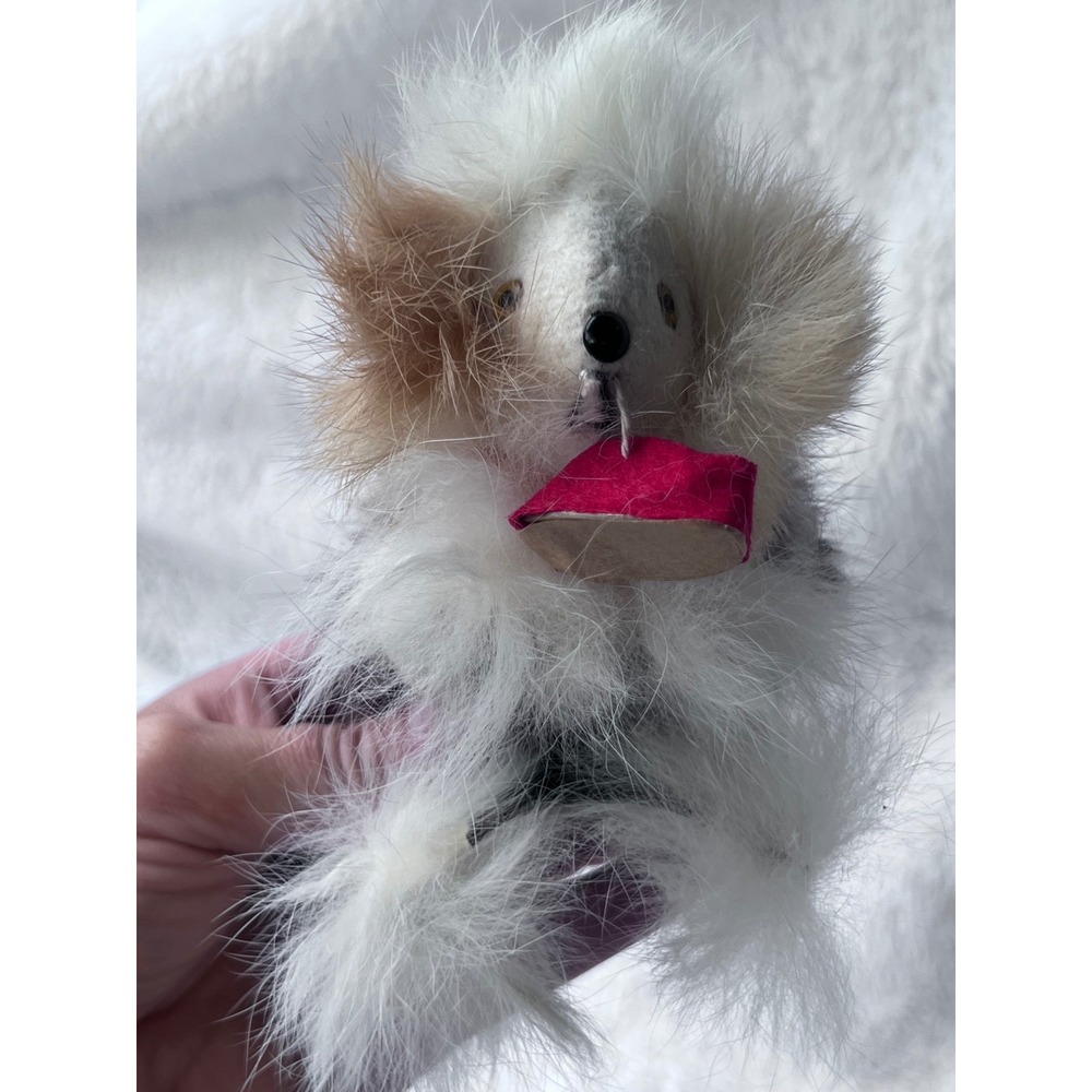 Vintage Unisex Unbranded Rabbit Fur Mechanical Nodding Dog Small Multicolor